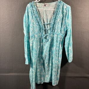 bag lady women linen coverup large blue coastal beach vacation tropical swim